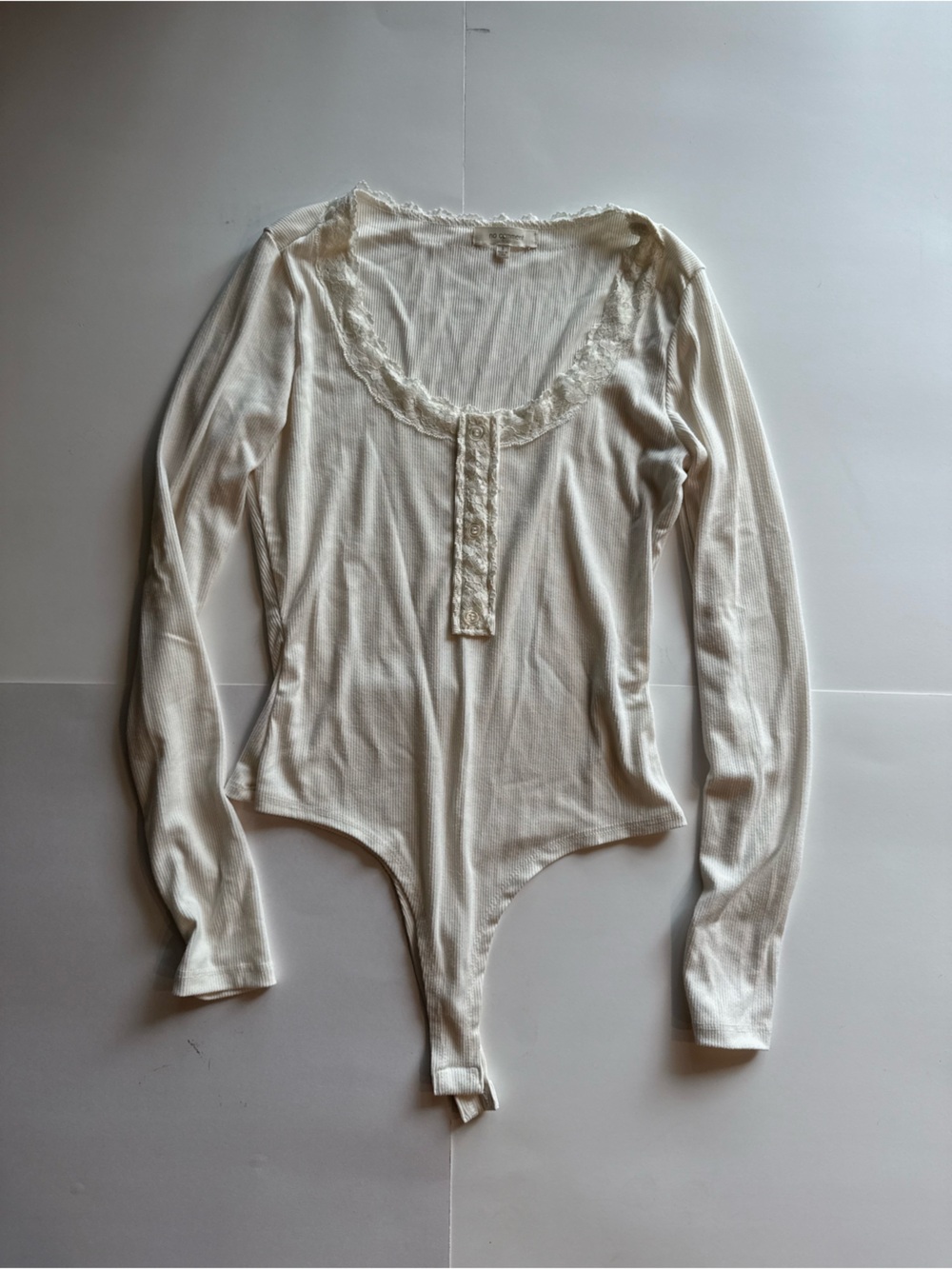 Cream Lace-Trim Long Sleeve Bodysuit